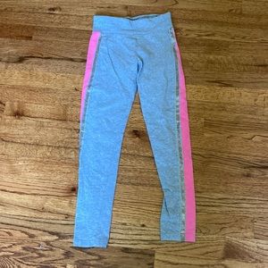 Justice Girls Grey With Pink and Gold Glitter Stripe Leggings | Size 12